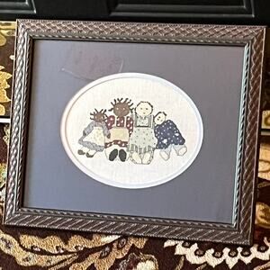 Vintage Completed Needlepoint Framed Raggedy Ann Doll Cross Stitch African White